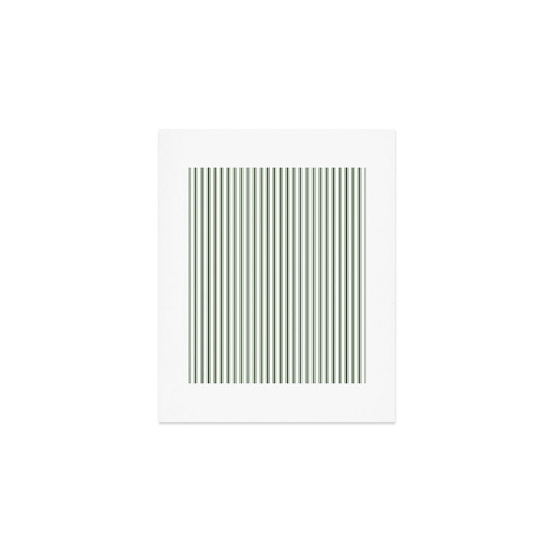 Small Dark Forest Green and White Mattress Ticking Stripes Art Print Gallery Image 1