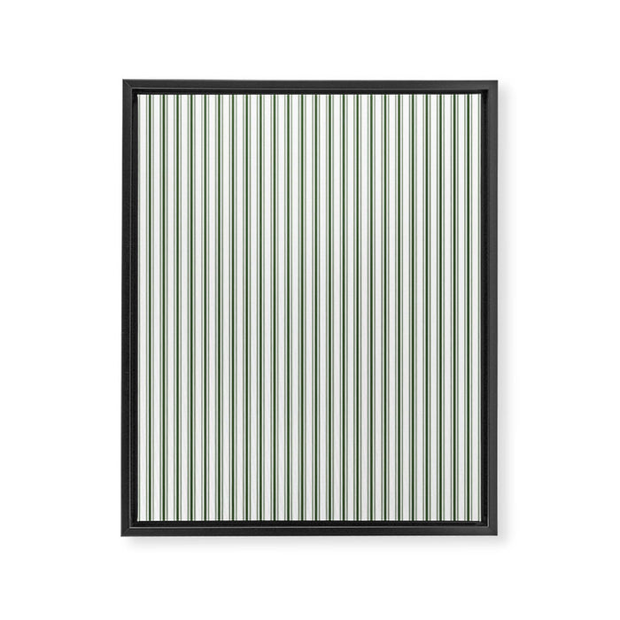 Small Dark Forest Green and White Mattress Ticking Stripes Framed Canvas Print Gallery Image 1