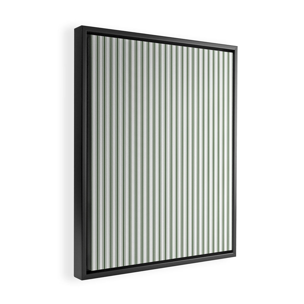 Small Dark Forest Green and White Mattress Ticking Stripes Framed Canvas Print Gallery Image 2