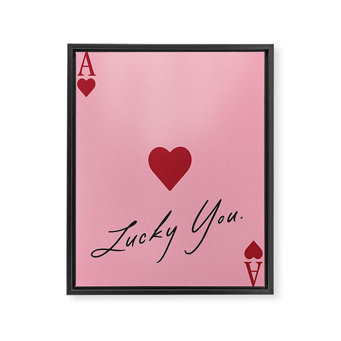 Ace of hearts - Lucky you - pink Framed Canvas Print Gallery Image 1