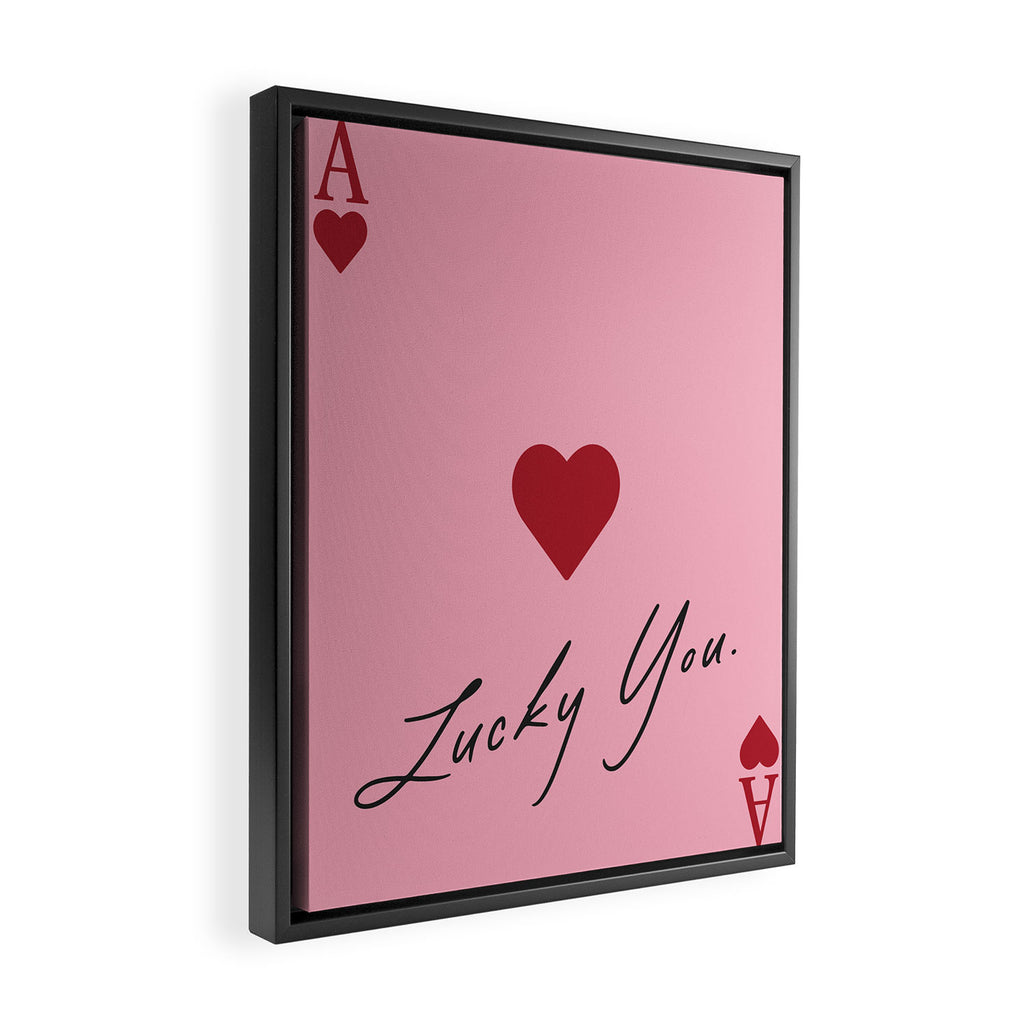 Ace of hearts - Lucky you - pink Framed Canvas Print Gallery Image 2