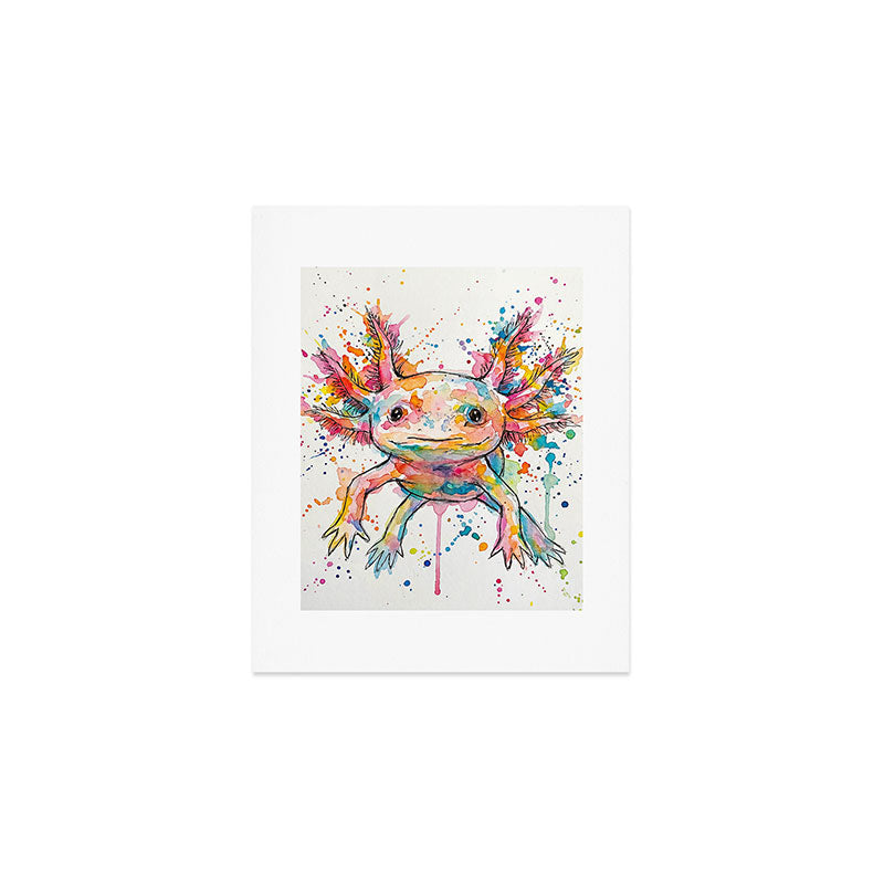 Abstract Axolotl Ink Art - Colour Splatter Watercolour Illustration Art Print Gallery Image 1