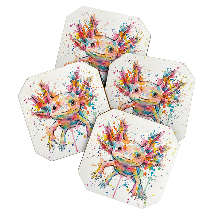 Abstract Axolotl Ink Art - Colour Splatter Watercolour Illustration Coaster Gallery Image 1
