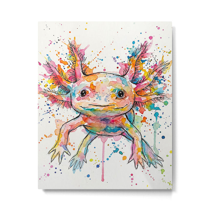 Abstract Axolotl Ink Art - Colour Splatter Watercolour Illustration Metal Print Gallery Image 1