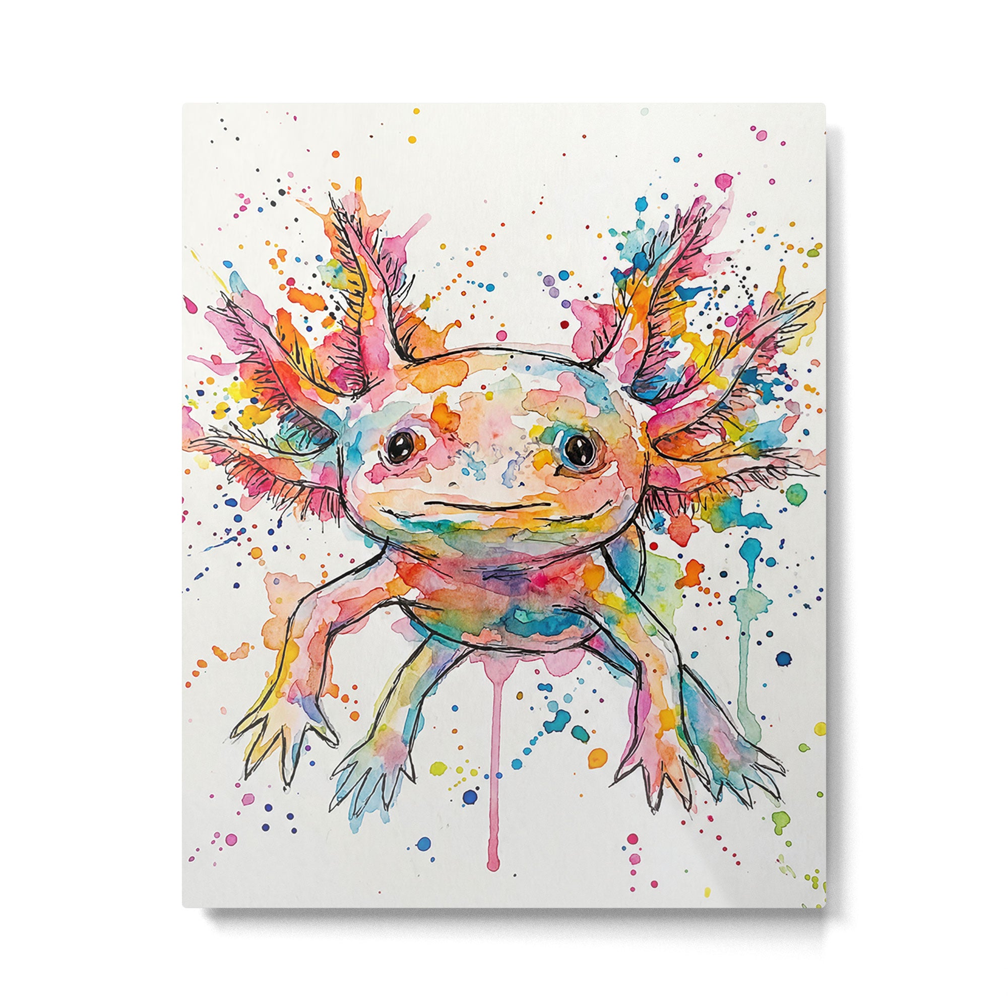 Abstract Axolotl Ink Art - Colour Splatter Watercolour Illustration Metal Print Gallery Image 6
