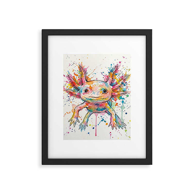 Abstract Axolotl Ink Art - Colour Splatter Watercolour Illustration Framed Art Print Gallery Image 6
