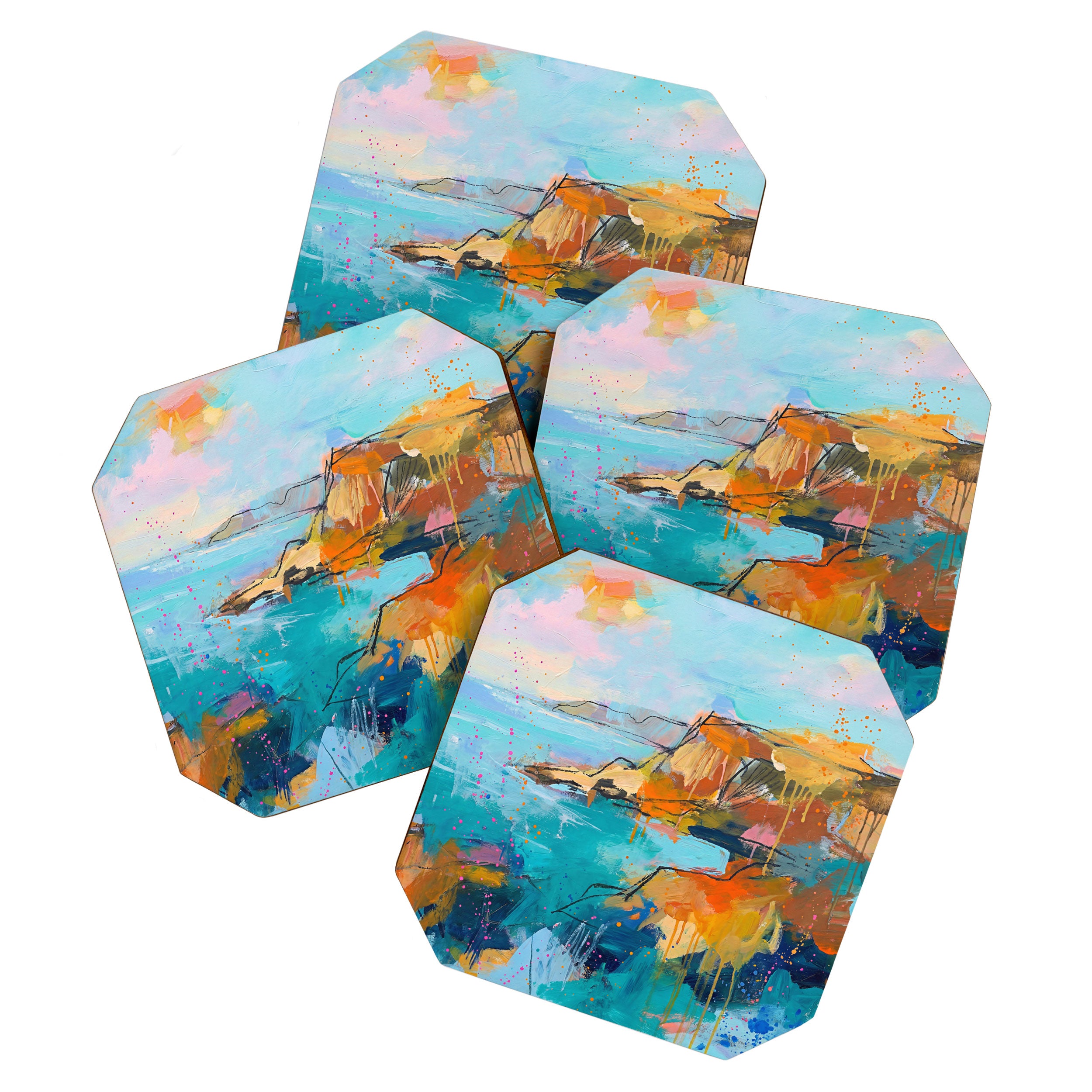 Abstract Northern Ireland Coastline - Vibrant Irish Seascape Art Print Coaster Gallery Image 1