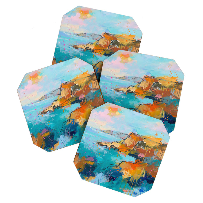 Abstract Northern Ireland Coastline - Vibrant Irish Seascape Art Print Coaster Gallery Image 1