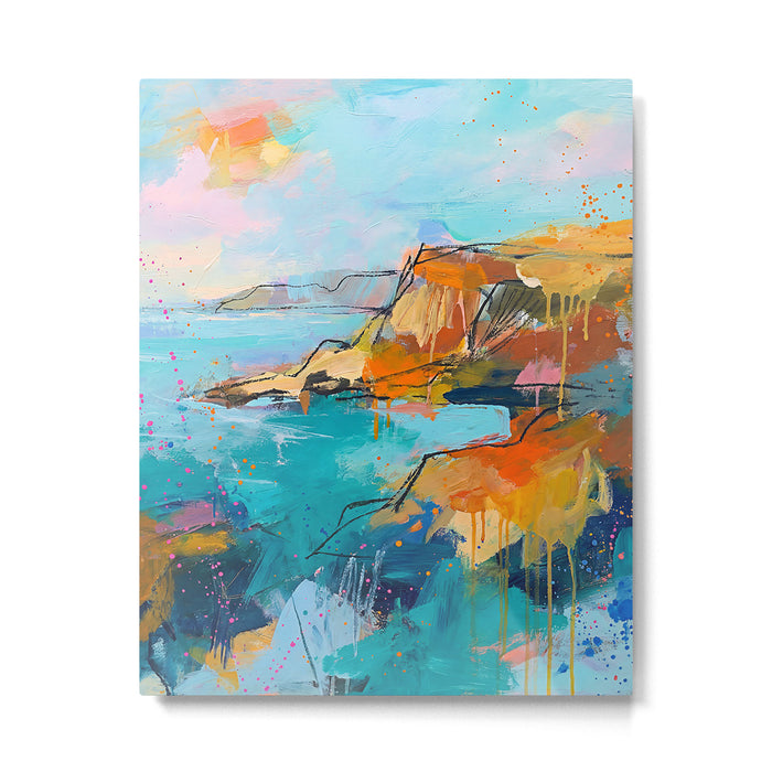 Abstract Northern Ireland Coastline - Vibrant Irish Seascape Art Print Metal Print Gallery Image 1