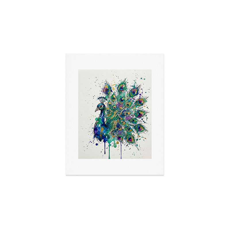 Abstract Peacock Ink and Watercolour Splatter Art Print Art Print Gallery Image 1