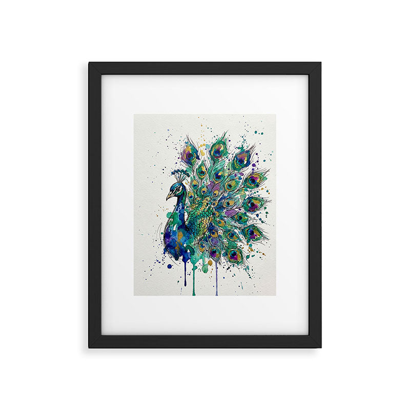 Abstract Peacock Ink and Watercolour Splatter Art Print Framed Art Print Gallery Image 5