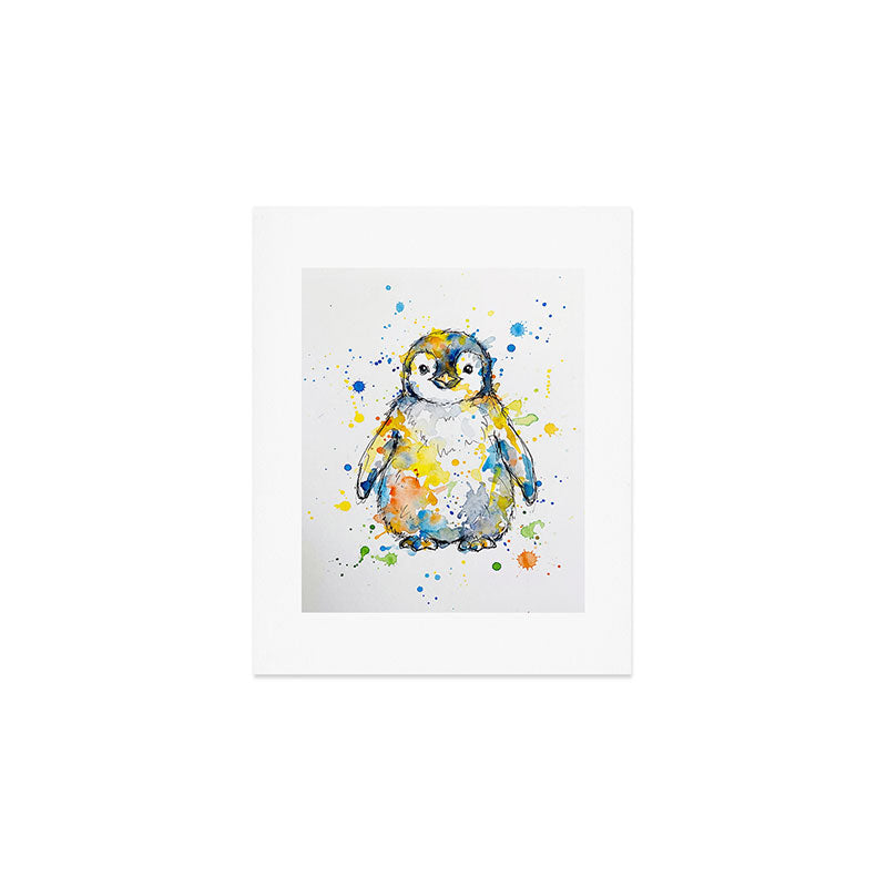 Baby Penguin Watercolour Ink Line Splatter Art Print Art Print Gallery Image 1
