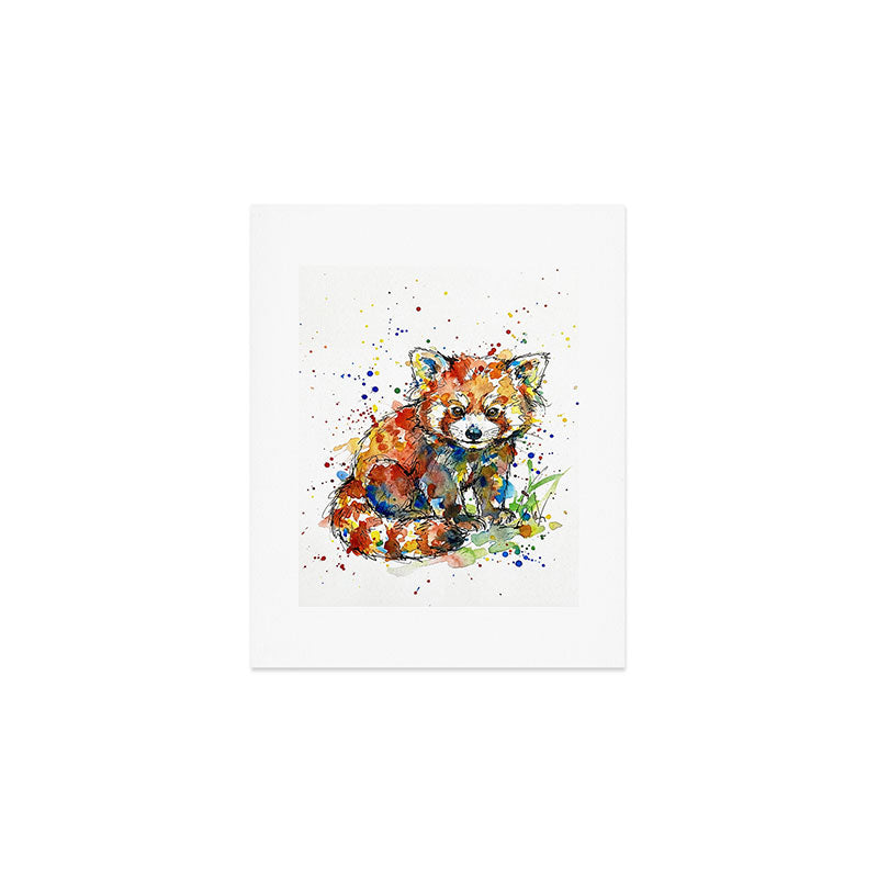 Baby Red Panda - Colourful Ink Line and Watercolour Splatter Art Art Print Gallery Image 1