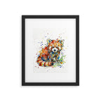 Baby Red Panda - Colourful Ink Line and Watercolour Splatter Art Framed Art Print Gallery Image 5
