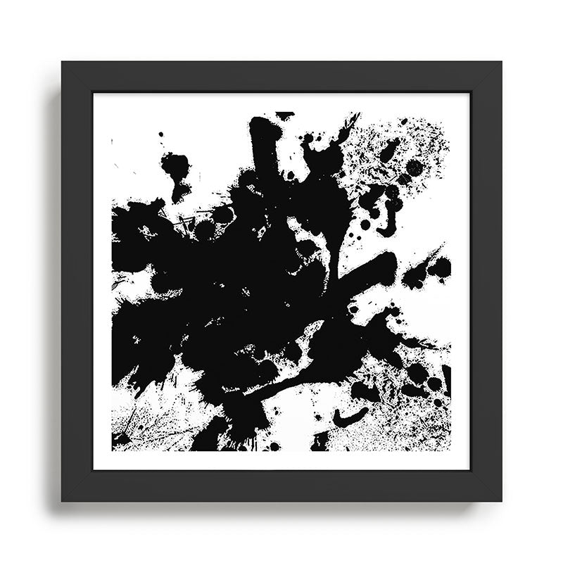 Black and white splat - Abstract, black paint splatter painting Framed Art Print Gallery Image 1