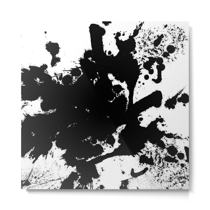 Black and white splat - Abstract, black paint splatter painting Metal Print Gallery Image 1