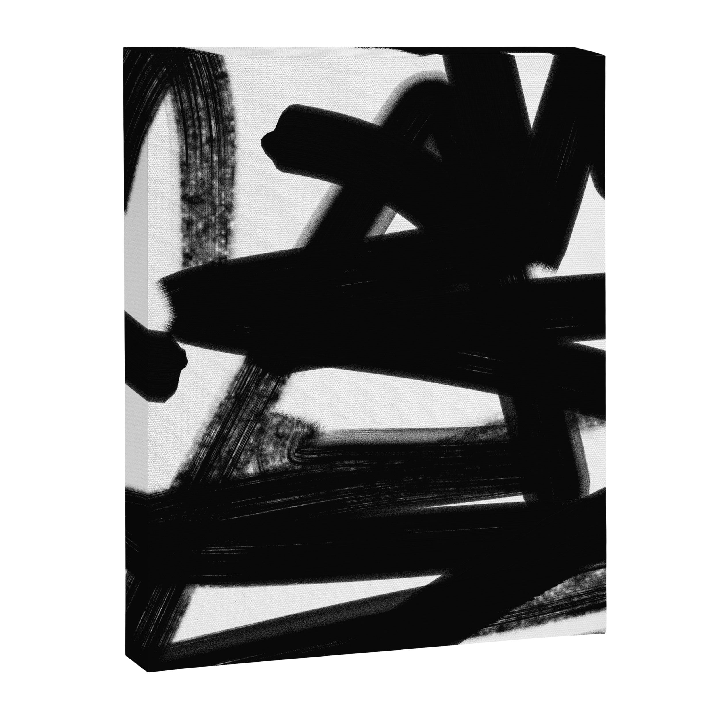 Thinking Out Loud - Black and white abstract painting, raw brush strokes Canvas Print Gallery Image 8
