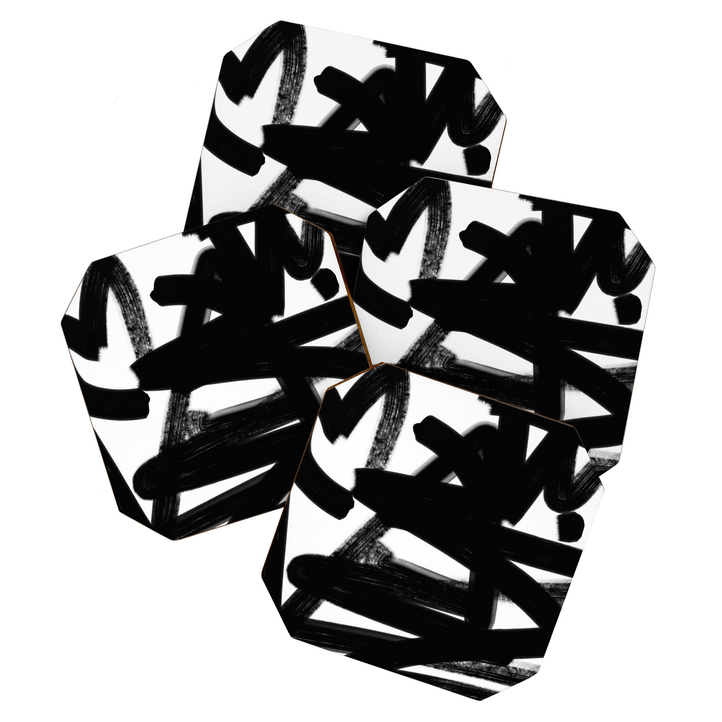 Thinking Out Loud - Black and white abstract painting, raw brush strokes Coaster Gallery Image 1