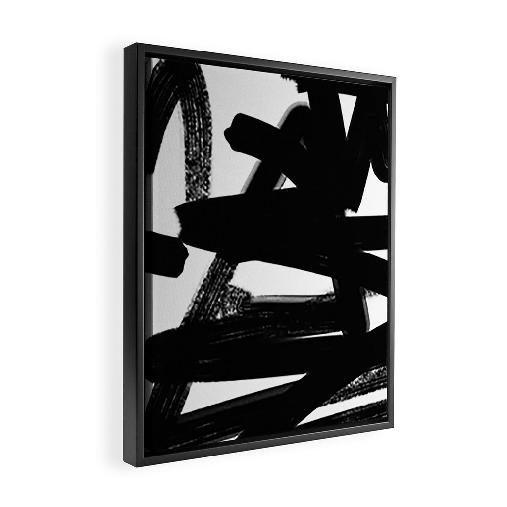 Thinking Out Loud - Black and white abstract painting, raw brush strokes Framed Canvas Print Gallery Image 2