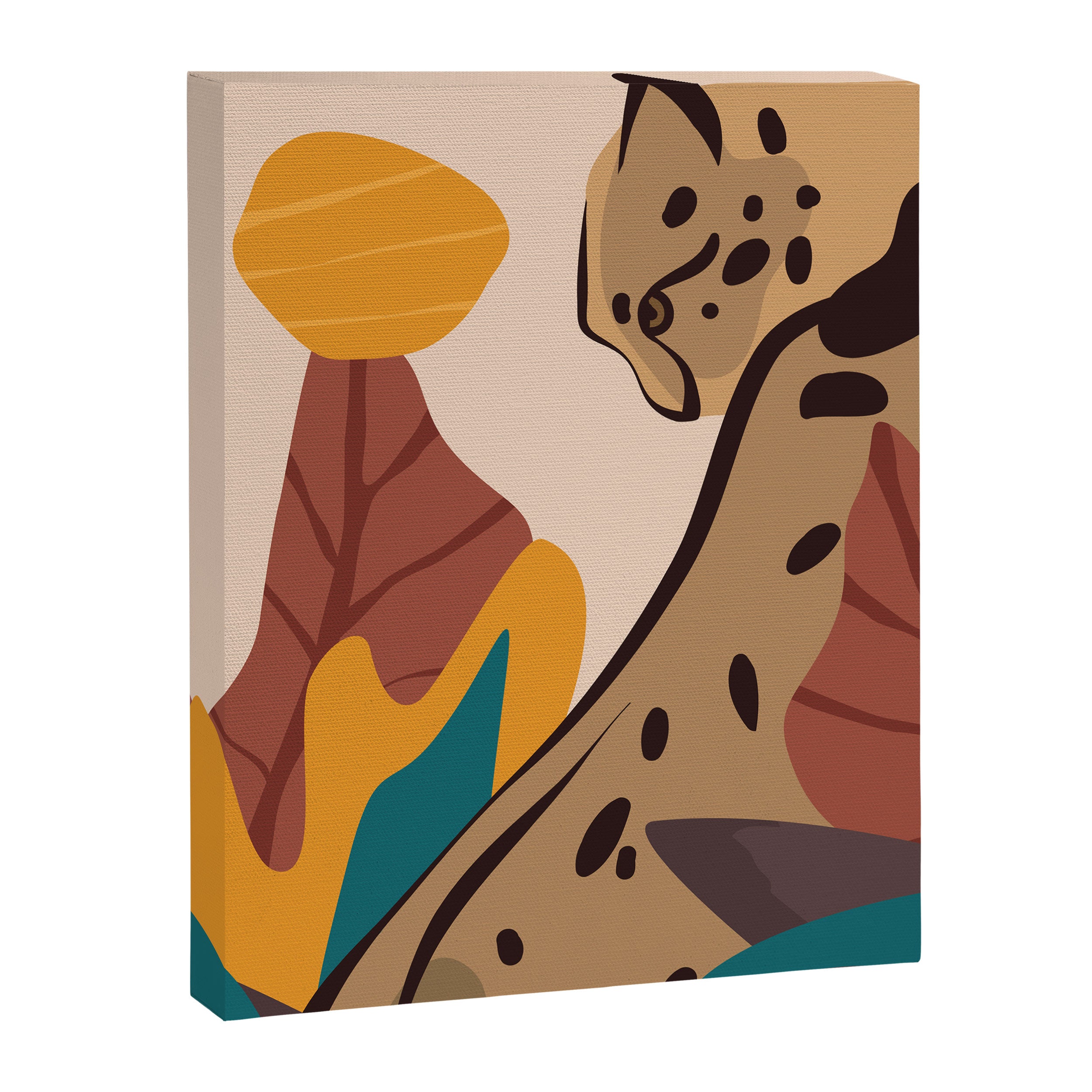 Jungle Leopard with Tropical Leaves in Earthy Colors Canvas Print Gallery Image 6