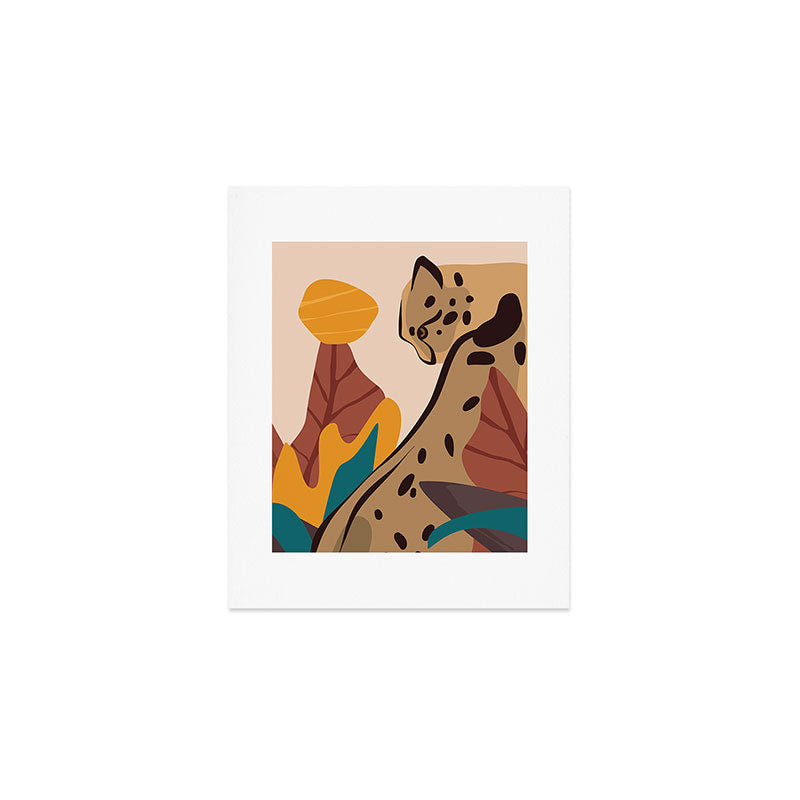 Jungle Leopard with Tropical Leaves in Earthy Colors Art Print Gallery Image 1