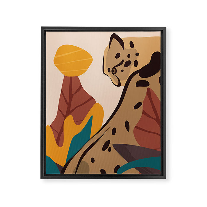 Jungle Leopard with Tropical Leaves in Earthy Colors Framed Canvas Print Gallery Image 1