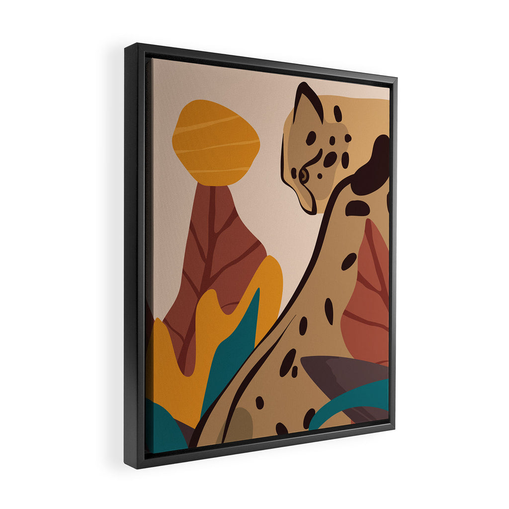 Jungle Leopard with Tropical Leaves in Earthy Colors Framed Canvas Print Gallery Image 2