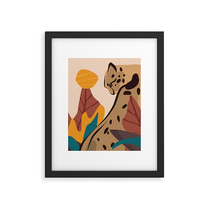 Jungle Leopard with Tropical Leaves in Earthy Colors Framed Art Print Gallery Image 1