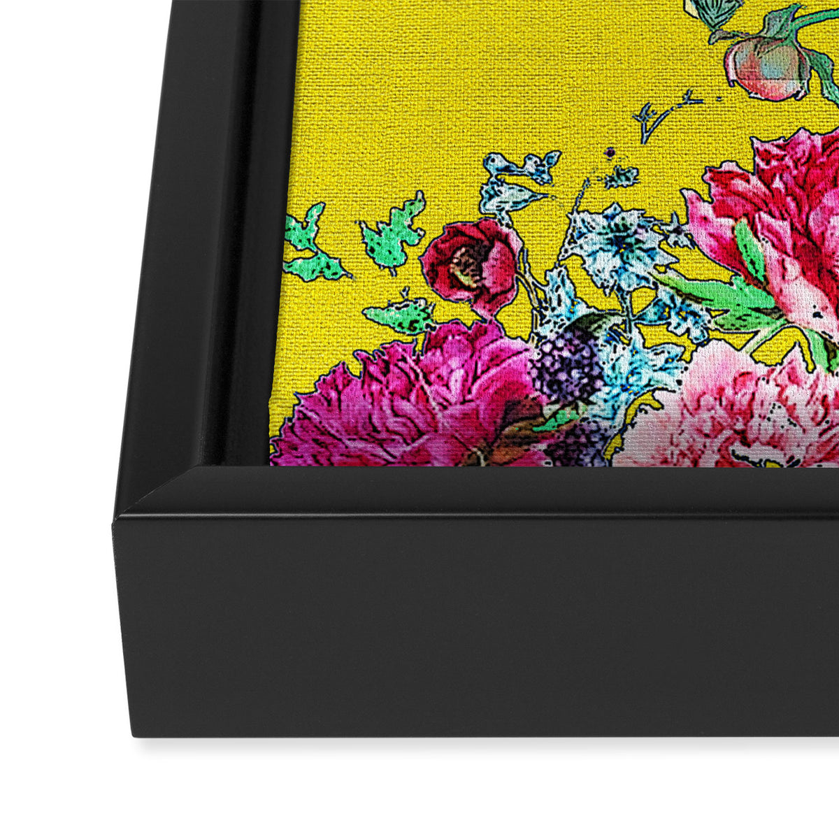 Vintage Oriental Peacocks, Peonies, Birds & Pagodas Print Framed Canvas Print Gallery Image 3