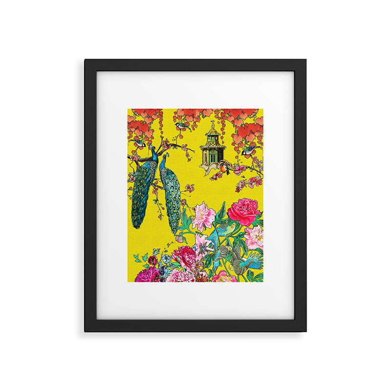 Vintage Oriental Peacocks, Peonies, Birds & Pagodas Print Framed Art Print Gallery Image 5
