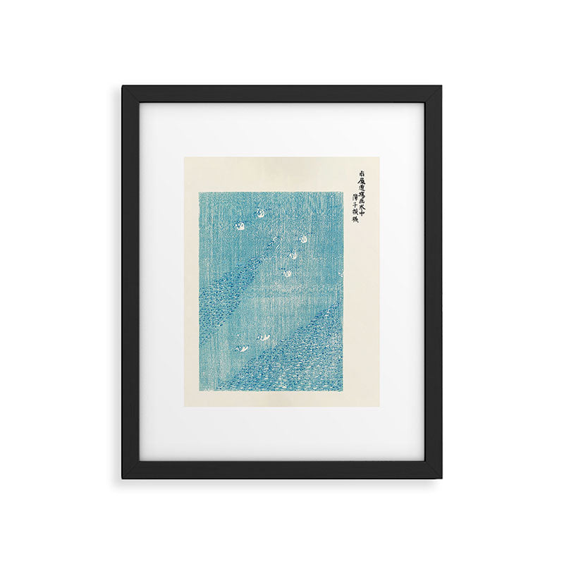 Japanese Swans Vintage Illustration by Taguchi Tomoki 1860-1896 Peaceful Blue Tranquil Minimalist Framed Art Print Gallery Image 5