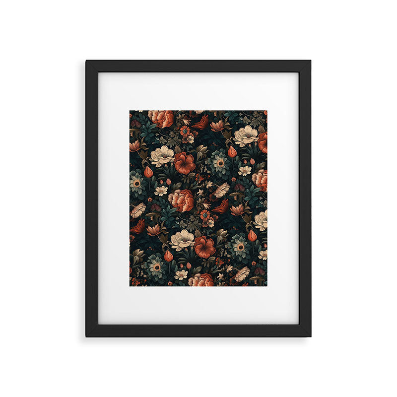 Vintage Aesthetic Beautiful Flowers, Nature Art, Dark Cottagecore Plant Collage - Flower Framed Art Print Gallery Image 4