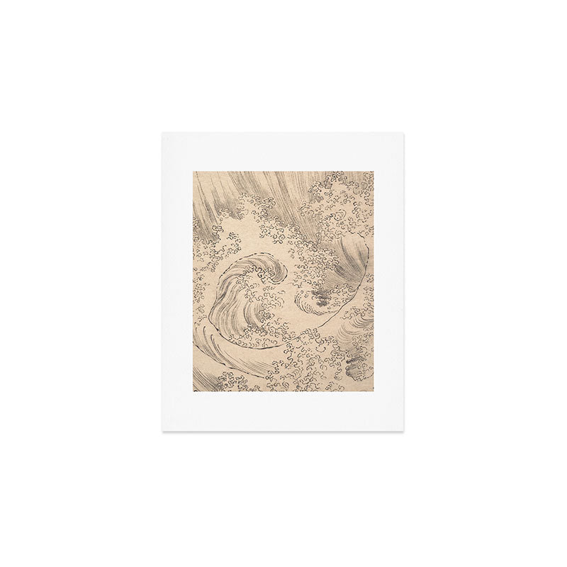 Wave by Katsushika Hokusai 1760-1849 Japanese Woodblock Allover Pattern Black and Tan Ink Drawing Art Print Gallery Image 1