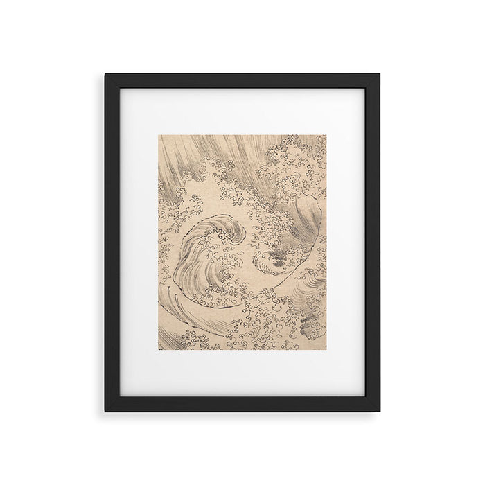 Wave by Katsushika Hokusai 1760-1849 Japanese Woodblock Allover Pattern Black and Tan Ink Drawing Framed Art Print Gallery Image 1