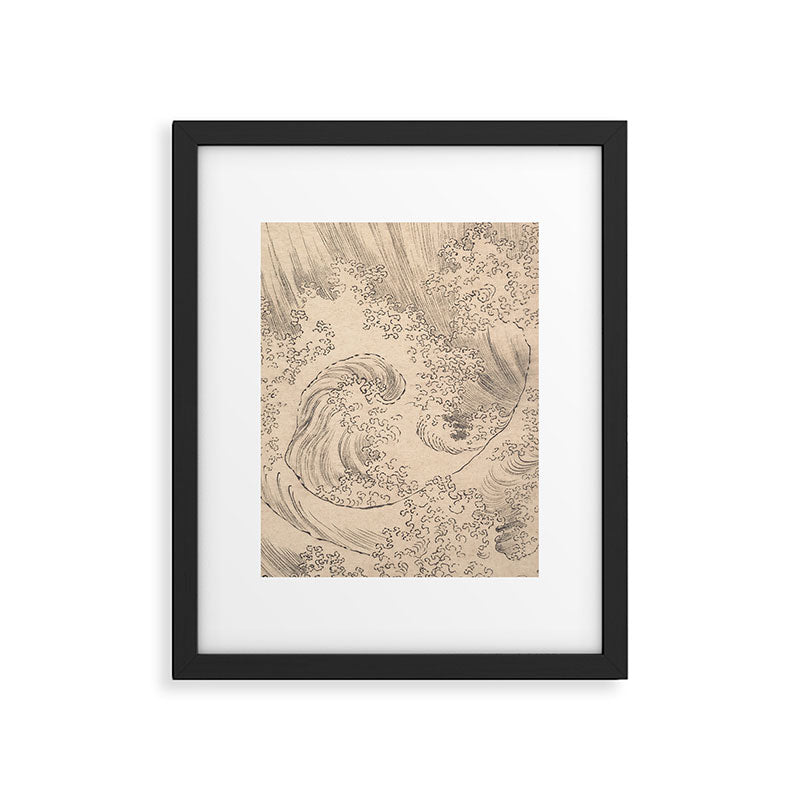 Wave by Katsushika Hokusai 1760-1849 Japanese Woodblock Allover Pattern Black and Tan Ink Drawing Framed Art Print Gallery Image 5