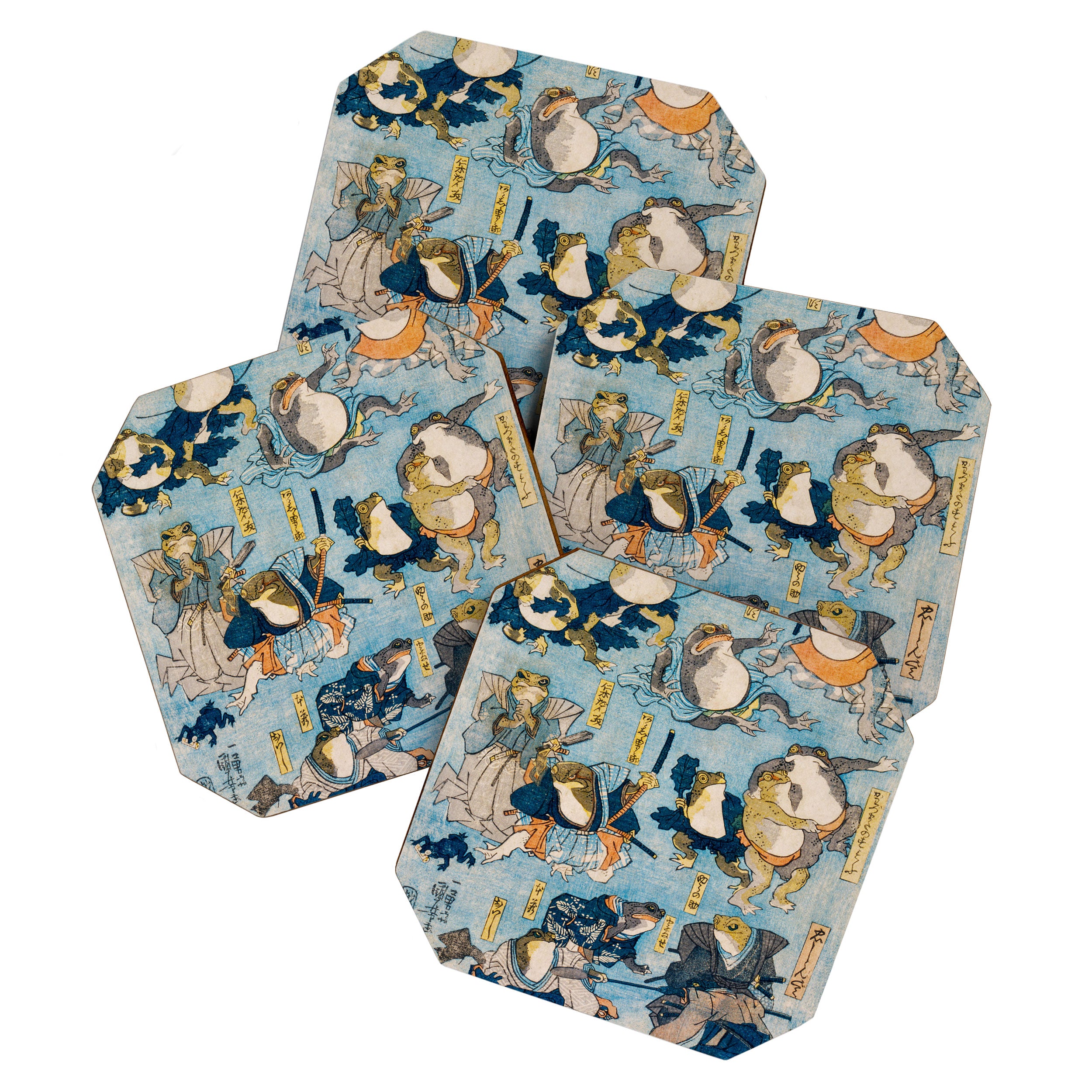 Woodblock Hero Frogs Vintage Illustration  by Utagawa Kuniyoshi Ukiyo-e Style Samurai Sword Kung Fu Coaster Gallery Image 1