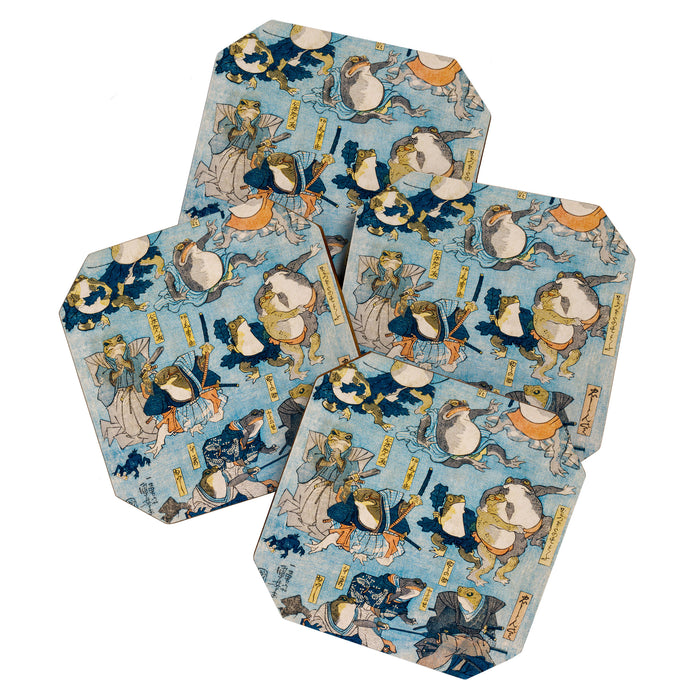 Woodblock Hero Frogs Vintage Illustration  by Utagawa Kuniyoshi Ukiyo-e Style Samurai Sword Kung Fu Coaster Gallery Image 1