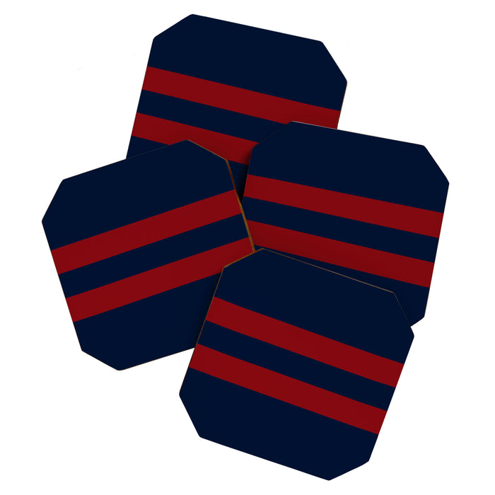 Navy Red Red Horizontal Stripes Coaster Gallery Image 1