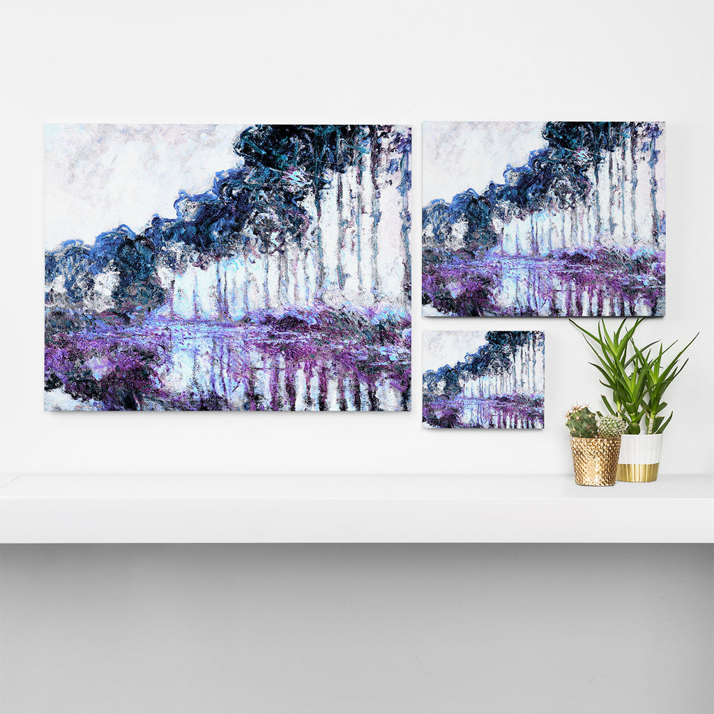 Monet : Poplars Lavender Periwinkle Deep Blue Canvas Print Gallery Image 3