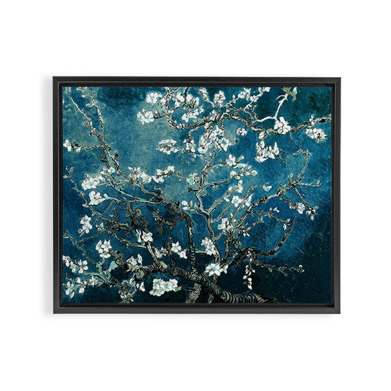 Van Gogh Almond Blossoms : Dark Teal Framed Canvas Print Gallery Image 3