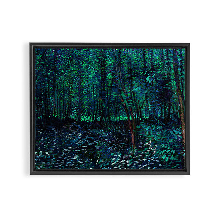 Vincent Van Gogh Trees & Underwood Teal Green Framed Canvas Print Gallery Image 1