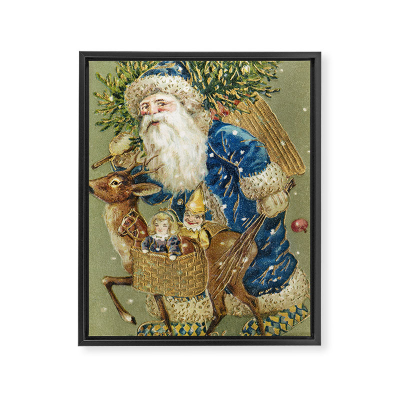 Vintage Christmas : Blue Cloaked Santa Claus Framed Canvas Print Gallery Image 3