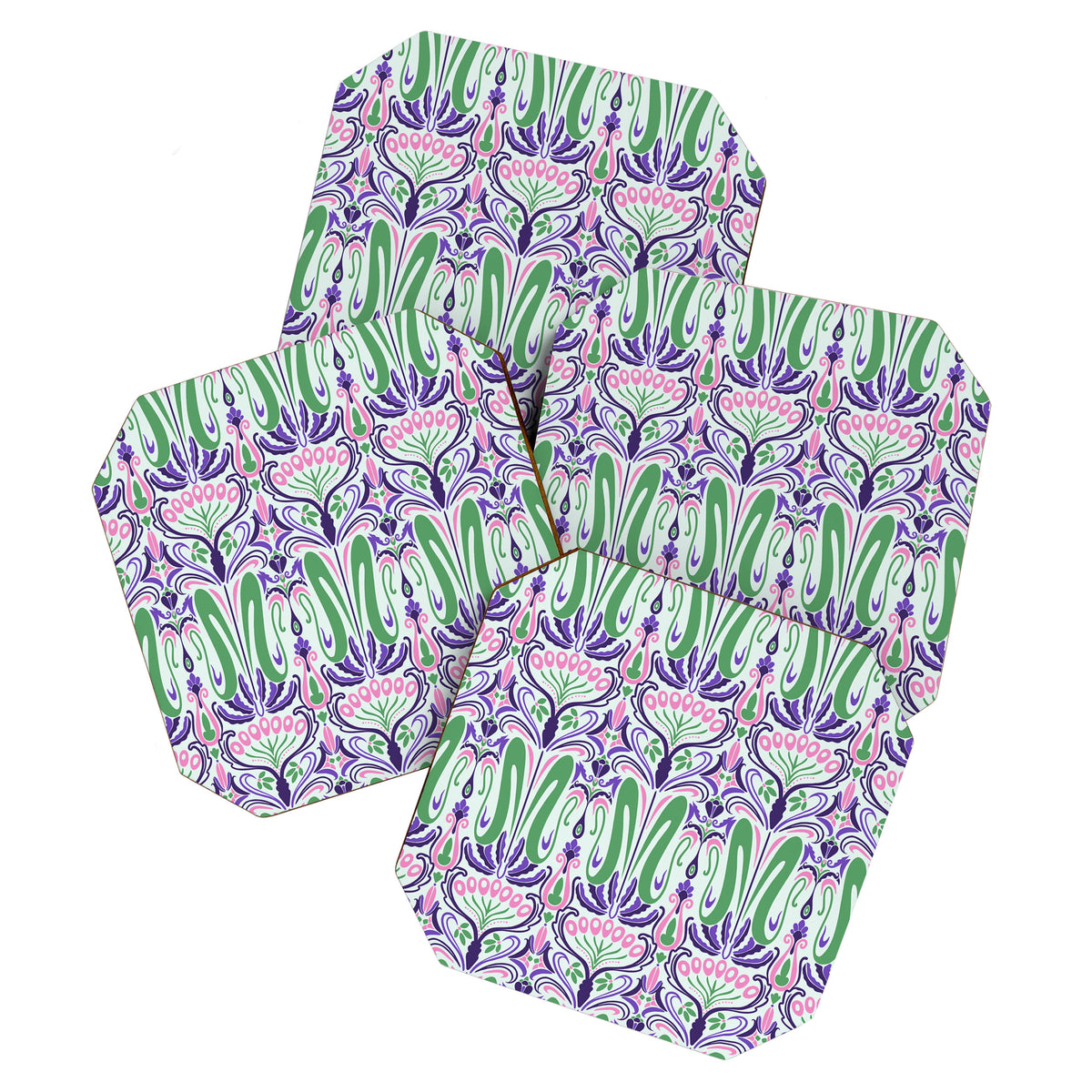 Art Nouveau Pattern 1 - Purple, Pink, Green Coaster Gallery Image 1