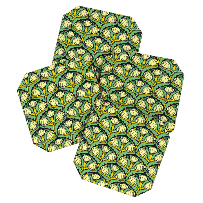 Art Nouveau Pattern 2 Cream Yellow Ochre Sage Green On Dark Blue Coaster Gallery Image 1