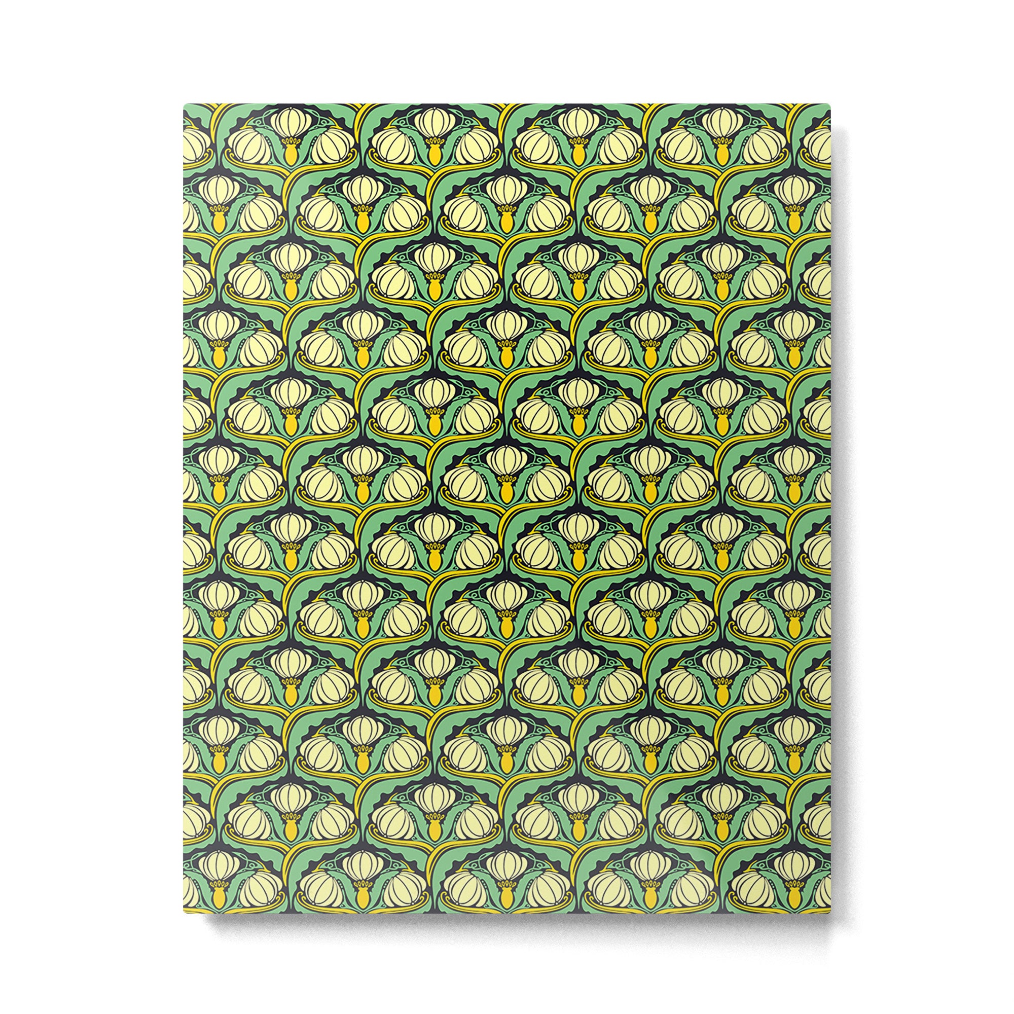Art Nouveau Pattern 2 Cream Yellow Ochre Sage Green On Dark Blue Metal Print Gallery Image 6
