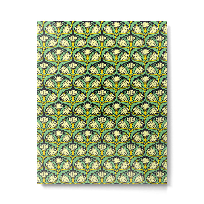 Art Nouveau Pattern 2 Cream Yellow Ochre Sage Green On Dark Blue Metal Print Gallery Image 1