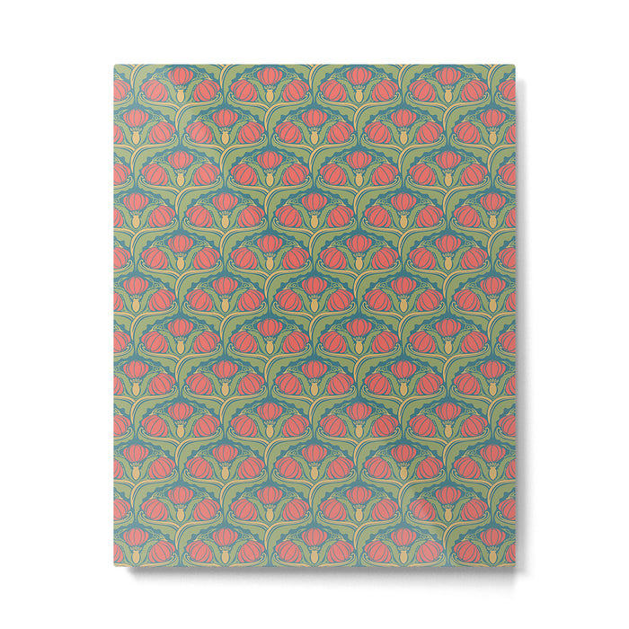 Art Nouveau Pattern 2 Red Sage Green Yellow Ochre On Blue Metal Print Gallery Image 1