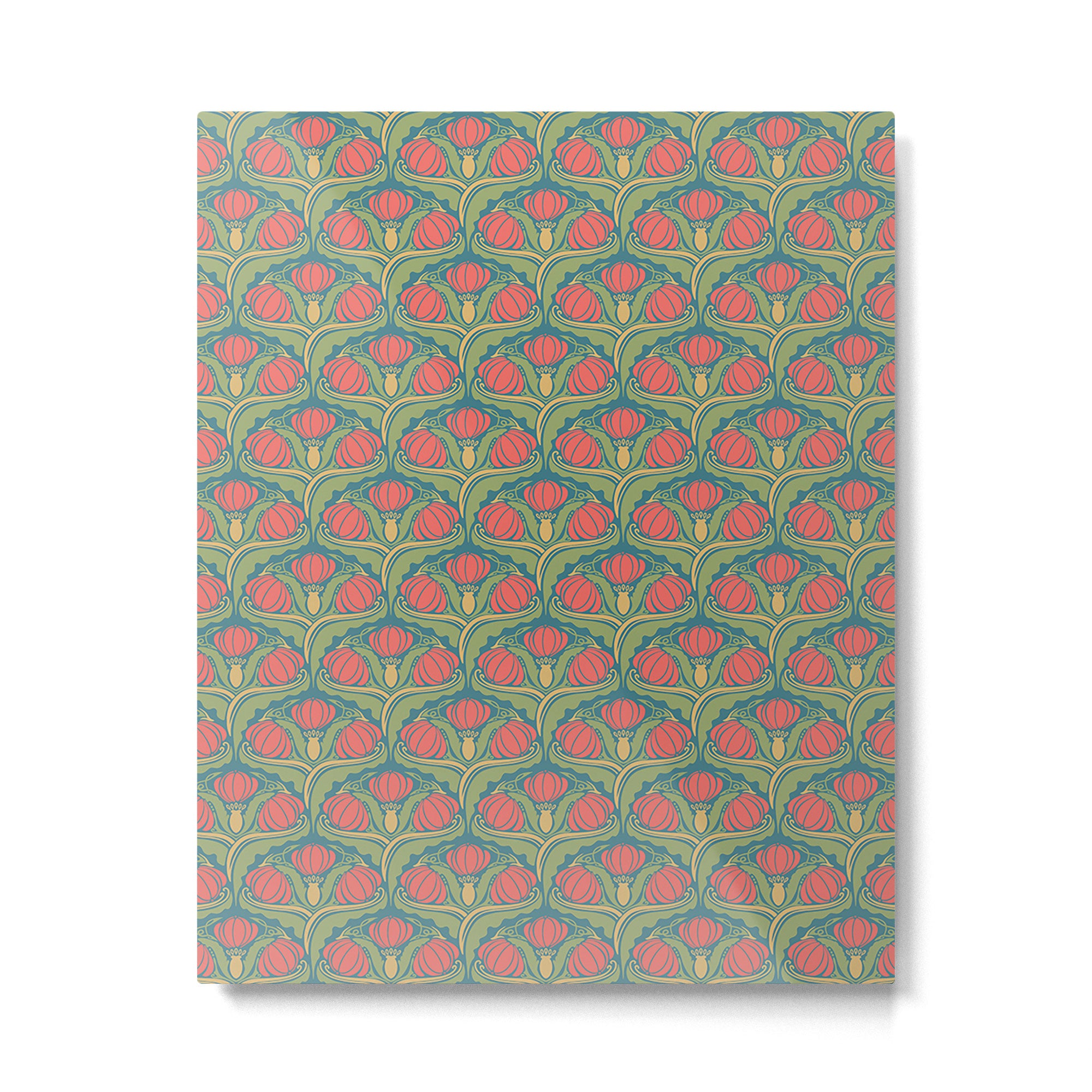 Art Nouveau Pattern 2 Red Sage Green Yellow Ochre On Blue Metal Print Gallery Image 6