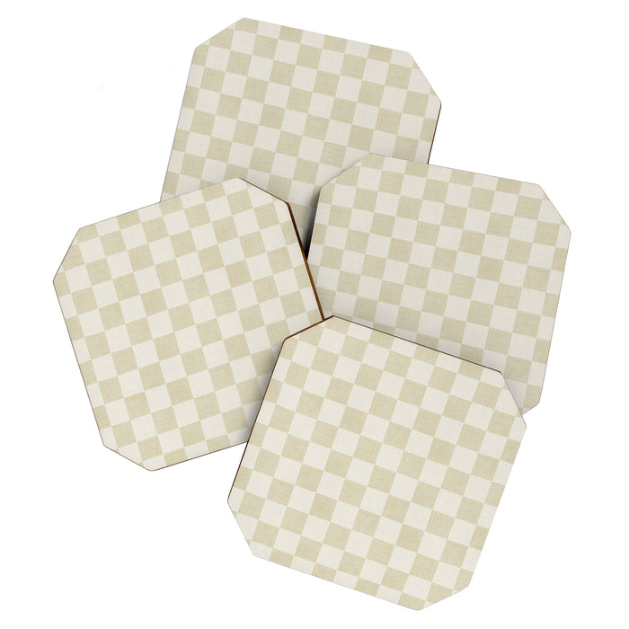 Linen Check Pattern - Mocha Brown Coaster Gallery Image 1