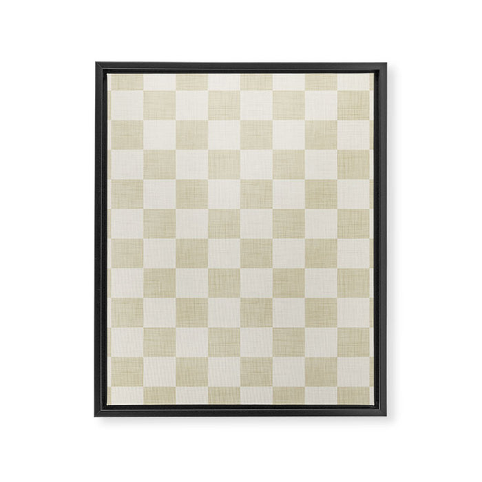 Linen Check Pattern - Mocha Brown Framed Canvas Print Gallery Image 1